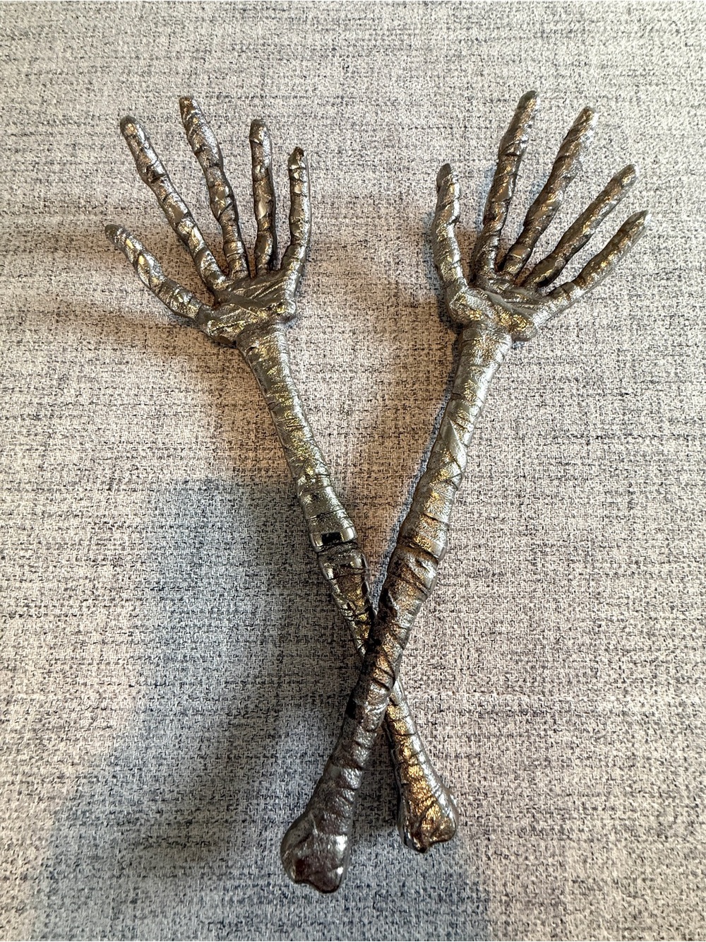 Halloween Silver Mummy Skeleton Hands Salad Servers (Set of 2)
